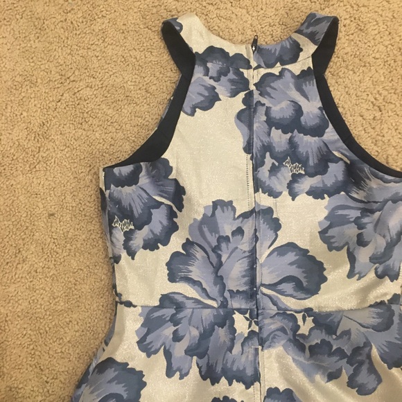 Floral, Blue, & Silver Halter Dress - Picture 4 of 5